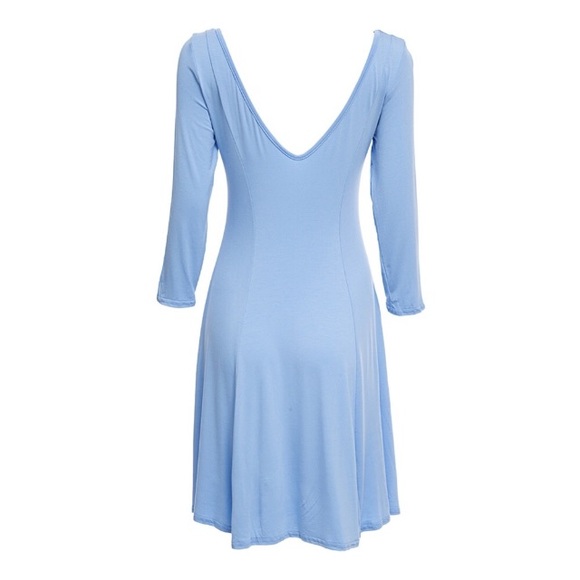 Plunging V Back 3/4 Sleeve Ballet Dress Baby Blue - Picture 3 of 5